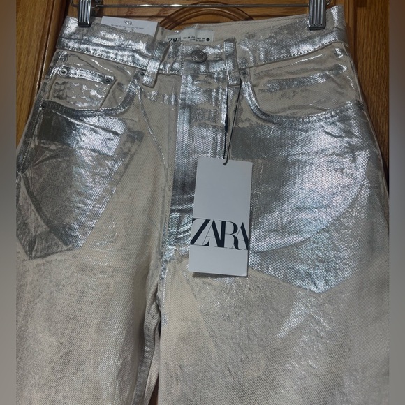 NWT Zara Boy Boy Fit Jeans Metallic Silver Size 2 - Picture 4 of 12